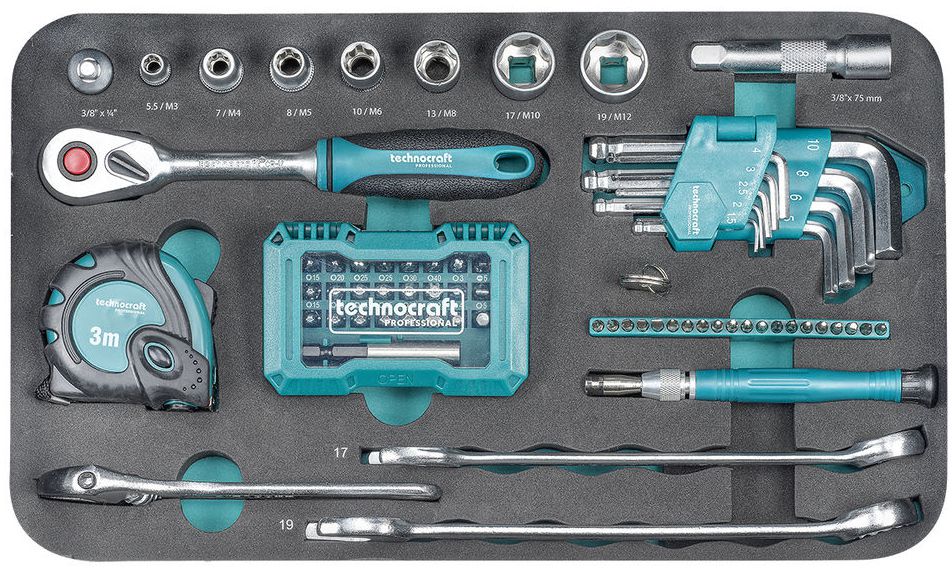 TECHNOCRAFT ABS-Werkzeugkoffer Pro Mini 109-TLG 3/8", im Kunststoffkoffer - Werkzeugkoffer,Sortimentskoffer,Behälter