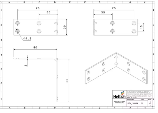 Hettich Verbindungswinkel verzinkt, 80 x 80 x 30 - Diverse Möbelbeschläge und Zubehör