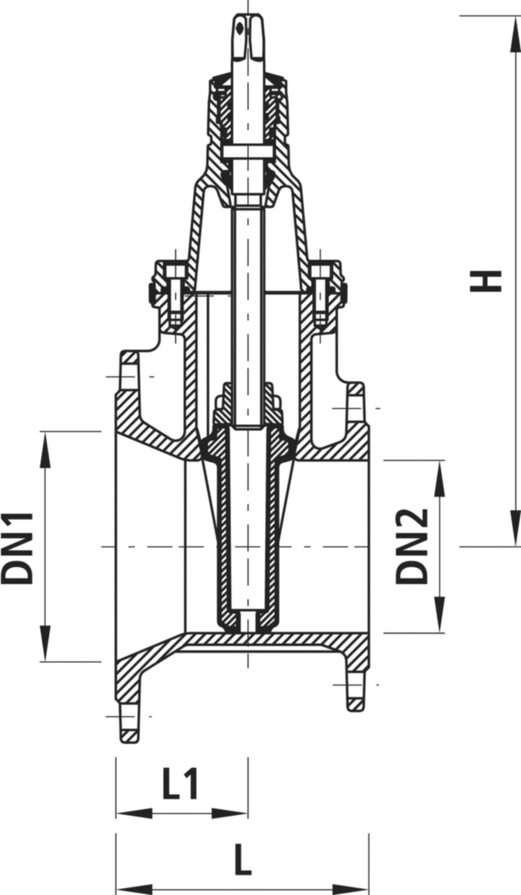 Reduktions-Flanschen-Schieber 4150 PN 10/16 DN 125/100 - Hawle Armaturen