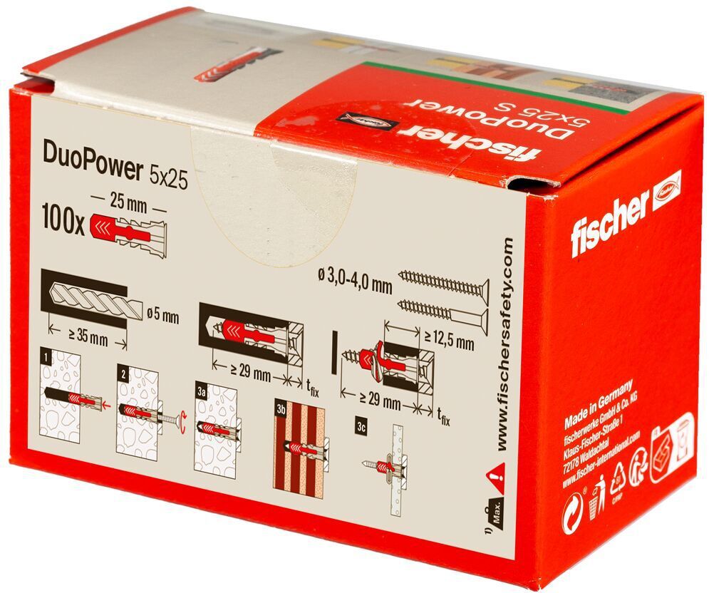 FISCHER Universaldübel Duopower Ø5mm , L=25mm , grau/rot - Fischer Befestigung