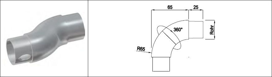Rohrbogen in Mitte 360° drehbar 42.4 mm geschliffen 126572 - INOXTECH-Handlauf-/Geländer-System