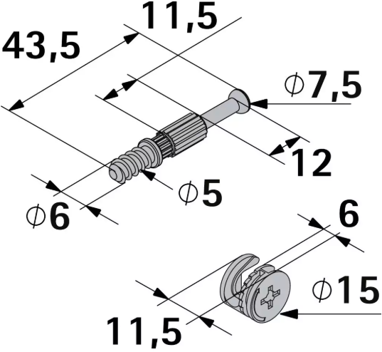 Hettich Verbindungsbeschlägeset Rastex 15 Zinkdruckguss, verzinkt, 30mm, à 8 Stk - Diverse Möbelbeschläge und Zubehör