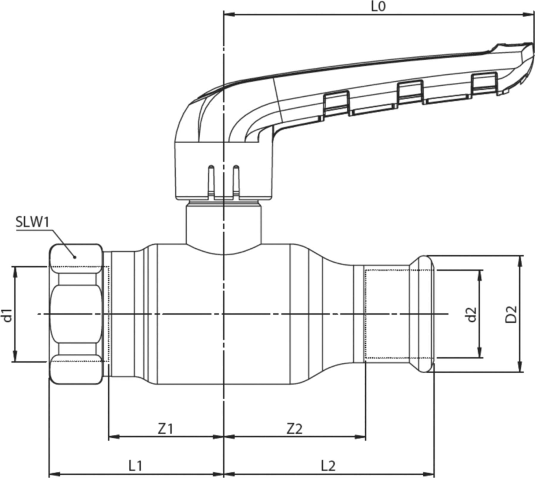 Press-Kugelhahnen kurze Spindel Fullflow BF110001 DN 50 / 54mm - Ballofix/Broen-Armaturen