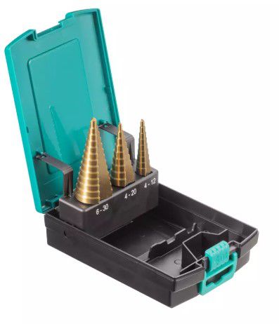TECHNOCRAFT Stufenbohrer-Satz , 3 tlg. M2 HSS-TiN Ø 4-30mm , 118° , 3 Kantschaft - Bohren