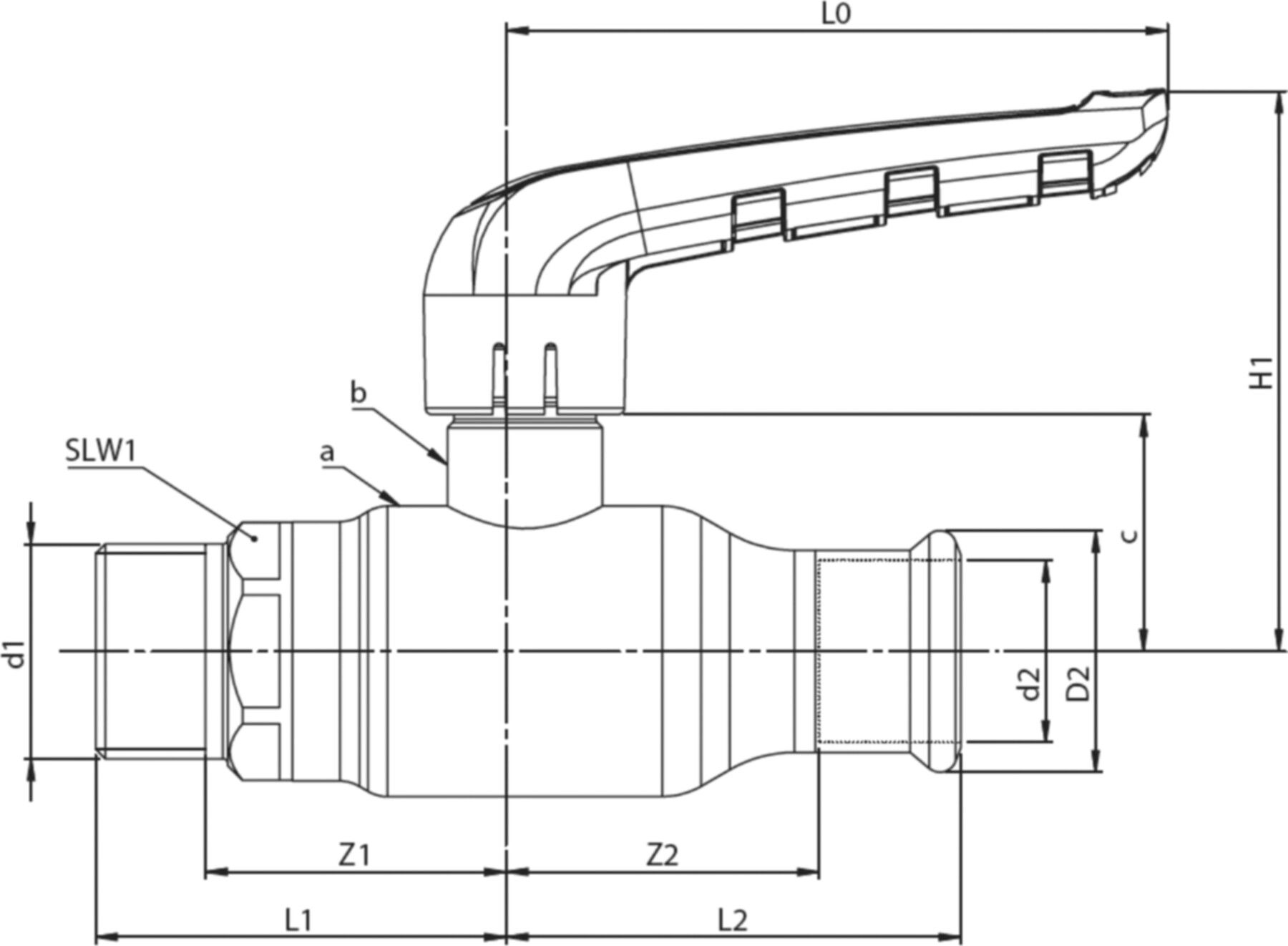Press-Kugelhahnen kurze Spindel Fullflow BF112001 DN 50 / 54mm - Ballofix/Broen-Armaturen