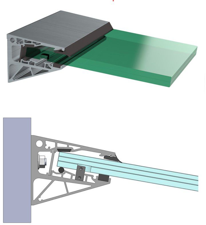 Ganzglasvordach Glashalteprofile