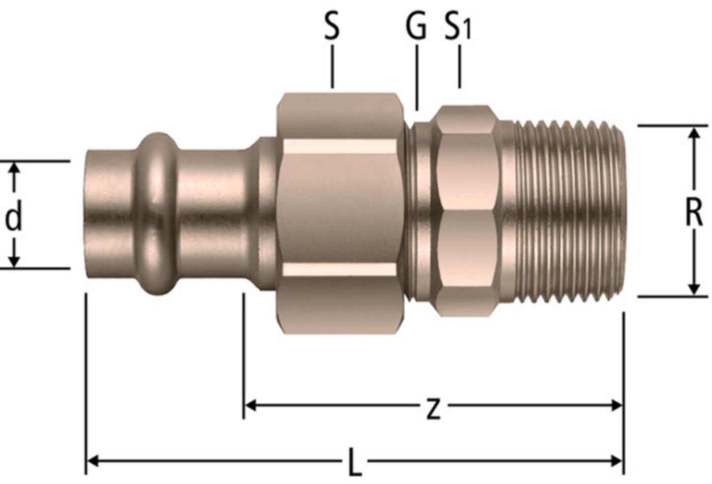 Verschraubung mit AG 35 x 11/4" 81046.31 - Nussbaum-Optipress-Rotguss-Fittings