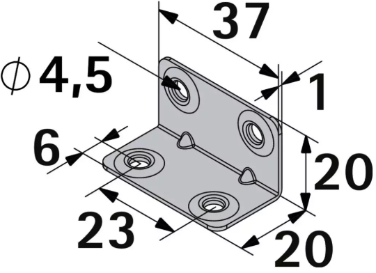 Hettich Längswinkel verzinkt, 20 x 20 x 37mm - Diverse Möbelbeschläge und Zubehör