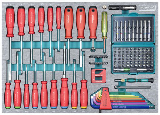 TECHNOCRAFT Werkstattwagen SWISS-TEAM WOOD PRO "282 tlg, . 1/4"" + 1/2"" Profi Schreiner Werkzeug - Schlüsselwerkzeuge