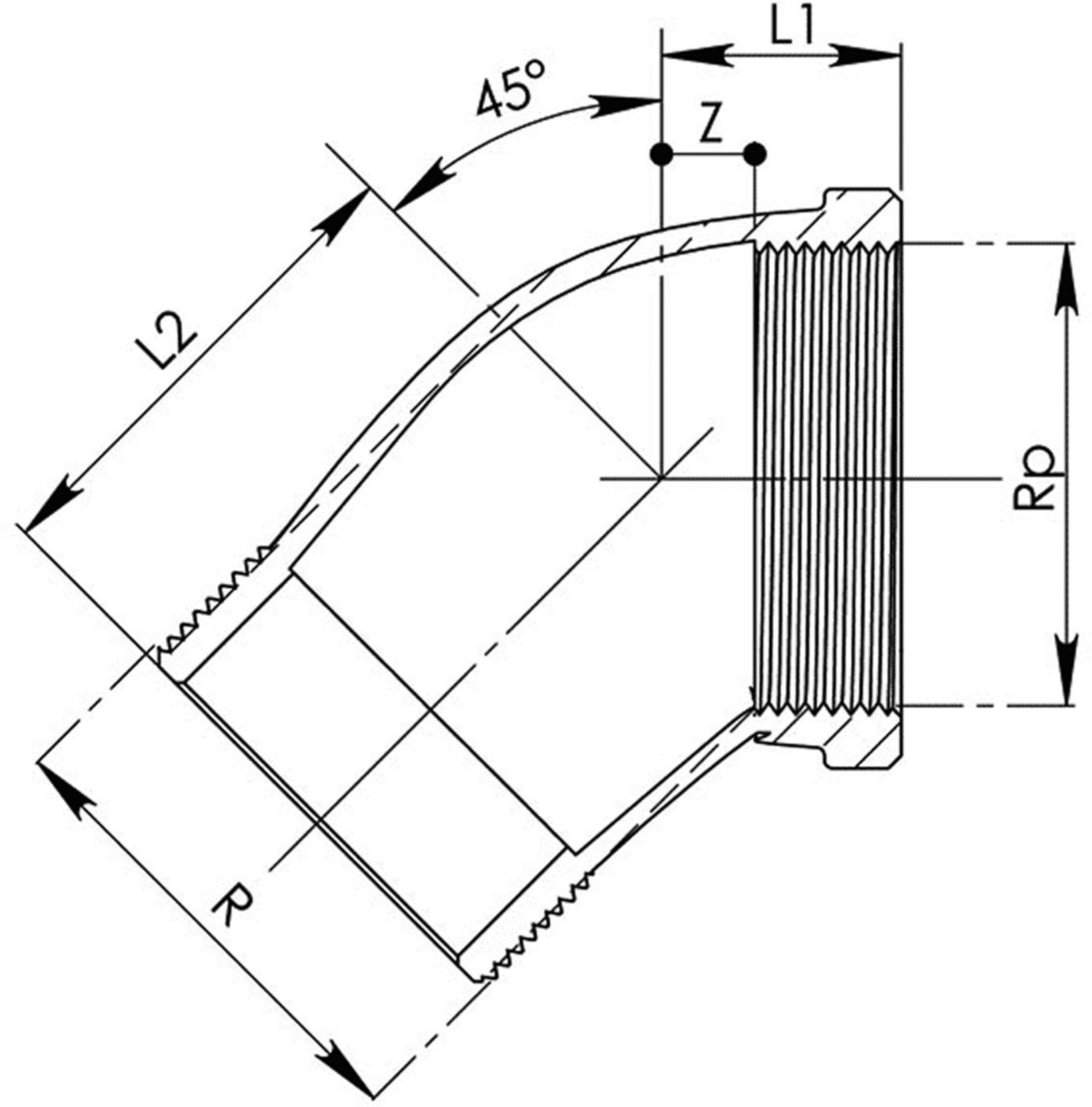 Winkel 45° 8121 IG/AG 11/4" - Rotguss-Gewindefittings