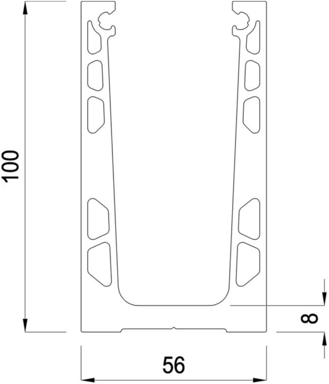Aluminium Profil für Brüstungsgeländer Trockenverglasung, 100 x 56 mm, roh, pressblank, L - INOXTECH-Handlauf-/Geländer-System
