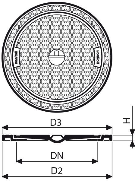 Fig. 2583 060 00 Guss B125 auf Zementrohr, Uni-Griff - Schachtabdeckungen von Roll