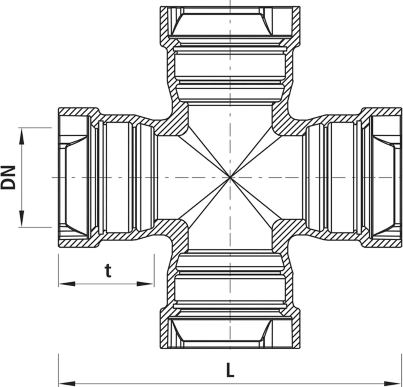 Steckmuffen-Kreuz BLS 5477 DN 125 egal - Hawle Armaturen