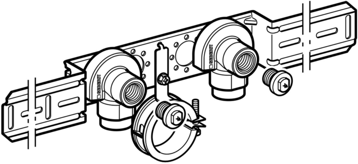 Anschlusswinkel 90° zweifach 153mm 1/2" für WT, abgesetzt, mit AG 632.871.00.2 - Geberit-Push Fit-Formstücke