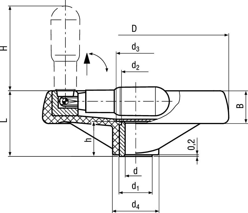 2-speichen-Handräder Elesa® VRTP+IR BN14077 78530-R VRTP.100+IR - Bossard Schrauben