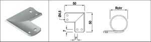 Eck-Auflageblech schmale Ausführung HI. 42.4 mm geschliffen 1.4301 - INOXTECH-Handlauf-/Geländer-System