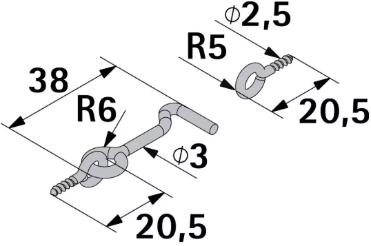 Hettich Sturmhaken verzinkt, mit Öse, 16 x 37mm, à 4 Stk - Diverse Möbelbeschläge und Zubehör
