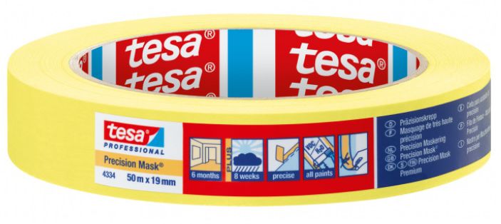 TESA Abdeckband Präzision, gelb, Profi B= 25mm, L= 50m, 4334 - Kleben
