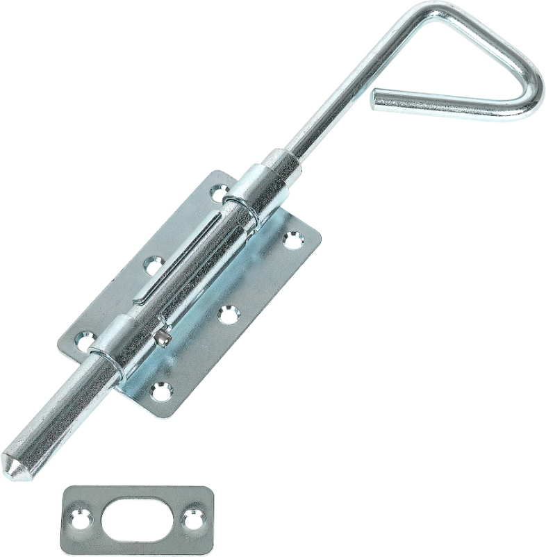 SANER Bajonettriegel, mit Schliessblech D=16mm, L=300mm, Hub=62mm, verzinkt - Stoss- und Treibriegel mit Zubehör