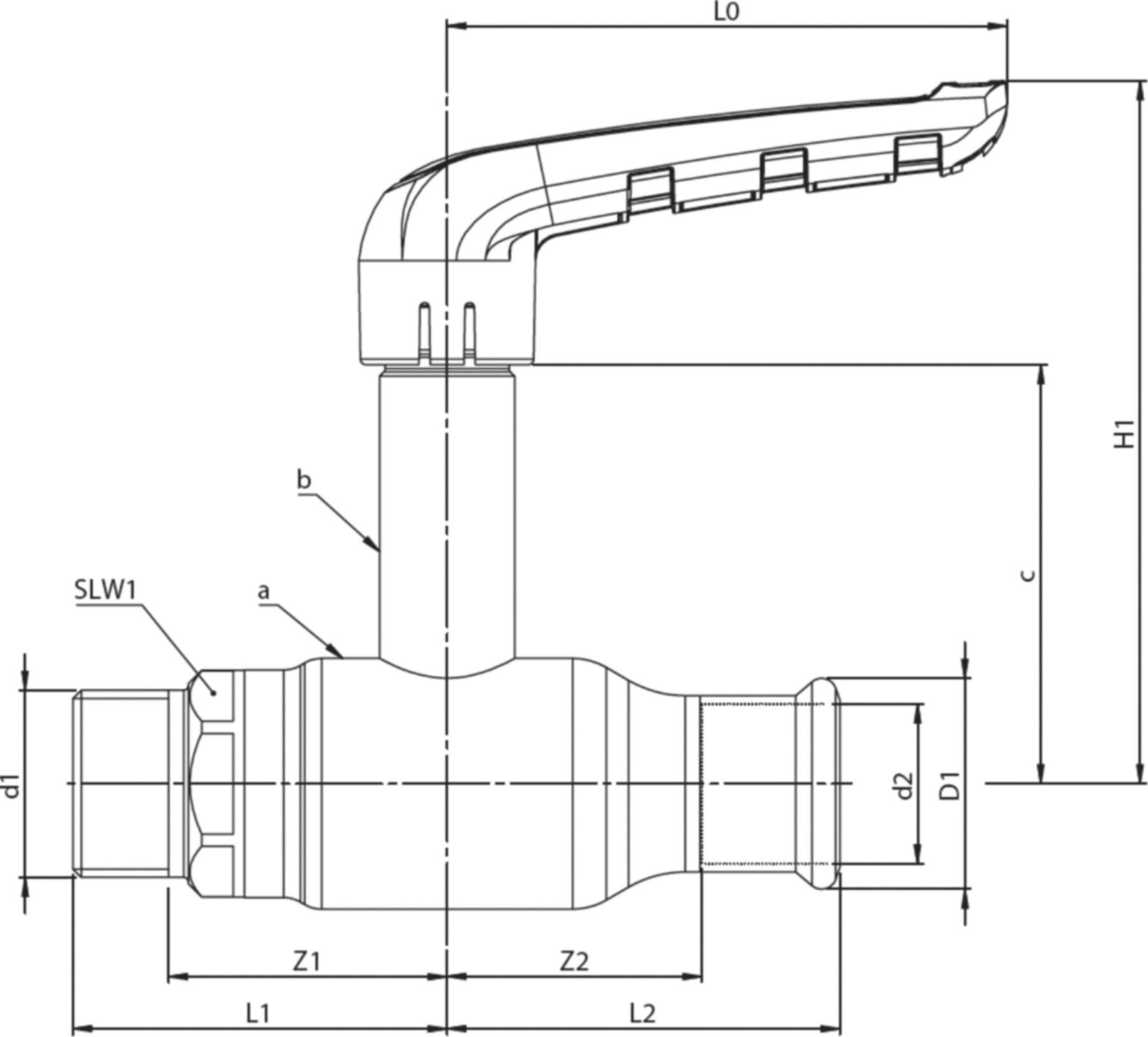 Press-Kugelhahnen lange Spindel Fullflow BF212011 DN 25 / 28mm - Ballofix/Broen-Armaturen