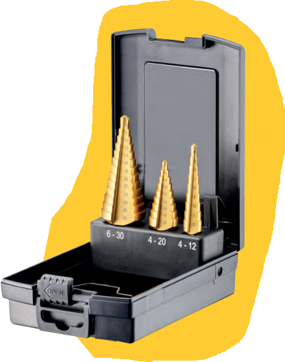 FORTEC Stufenbohrer Satz, 3-tlg. Ø4-12/4-20/6-30mm, HSS-G-TiN - Bohren