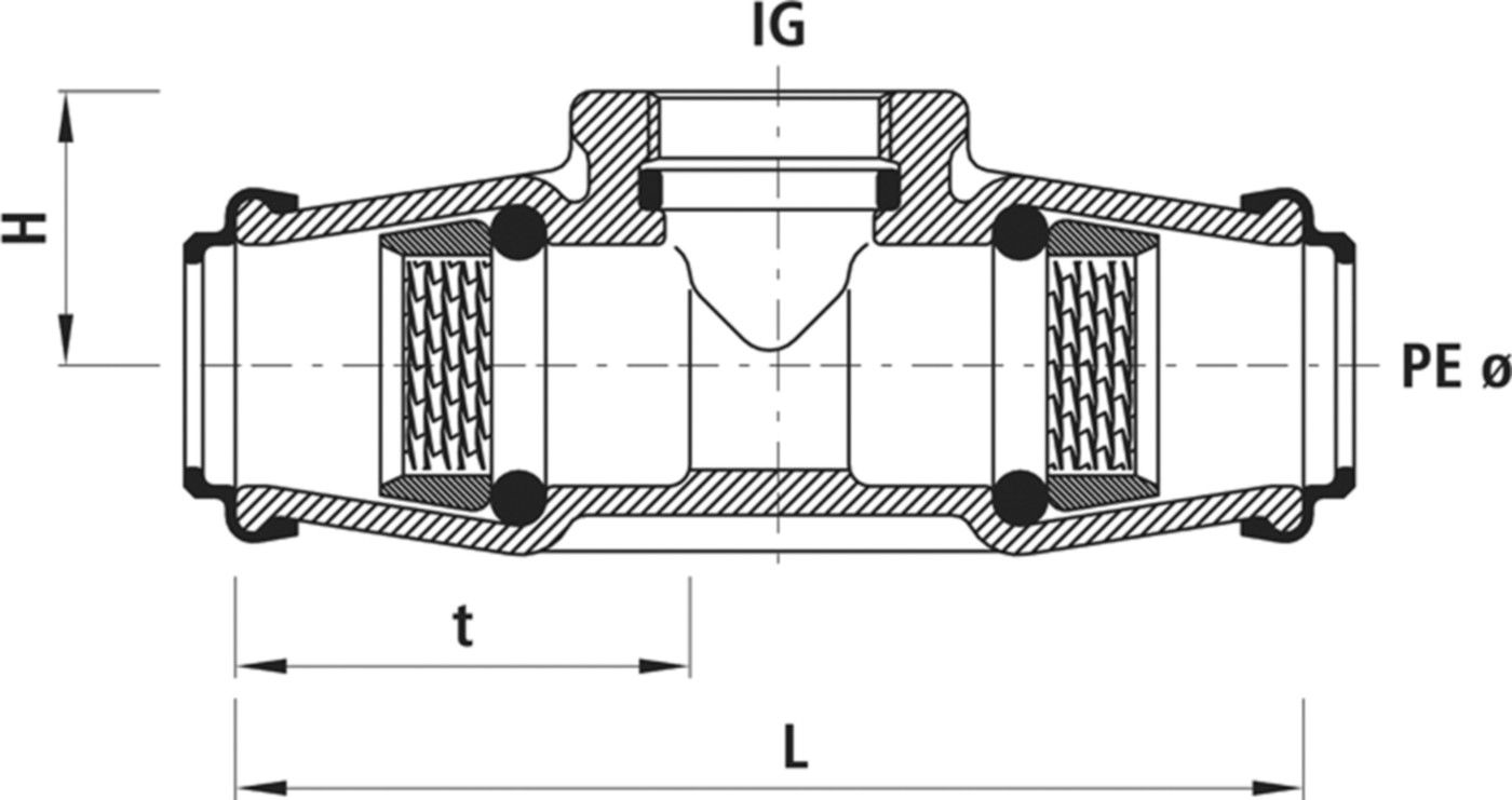 Steckfitting-T mit Innengewinde 6520 POM d 40mm - 1 1/4" - Hawle Steckfittinge