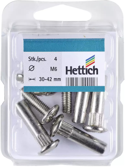 Hettich Verbindungsschraube Set vernickelt, mit Hülse, M6 x 30-42mm, à 4 Stk - Diverse Möbelbeschläge und Zubehör