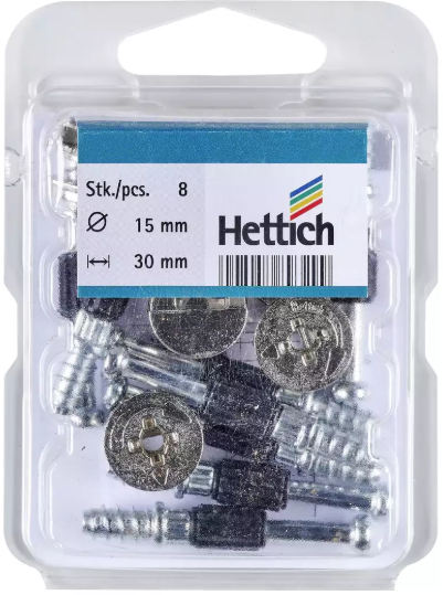 Hettich Verbindungsbeschlägeset Rastex 15 Zinkdruckguss, verzinkt, 30mm, à 8 Stk - Diverse Möbelbeschläge und Zubehör