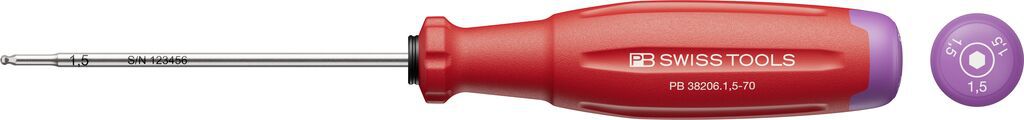 PB Kugelkopf-Stiftschlüssel, SwissGrip Evo PB 38206 , Gr, 1,5 , L=70mm , für M3 - Schraubenzieher