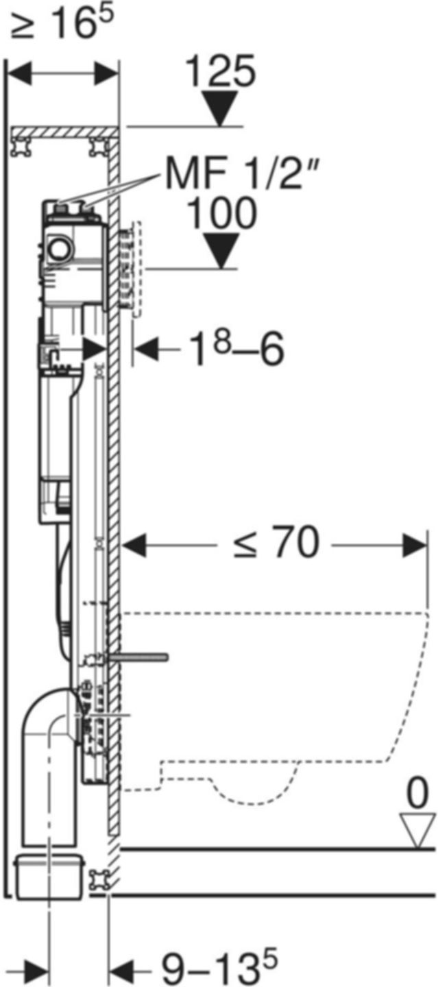 Wand-WC-Element Sigma Typ 125 461.213.00.2 mit Hygienespülung HS50, mit 2 Wasseranschl. - Geberit-GIS