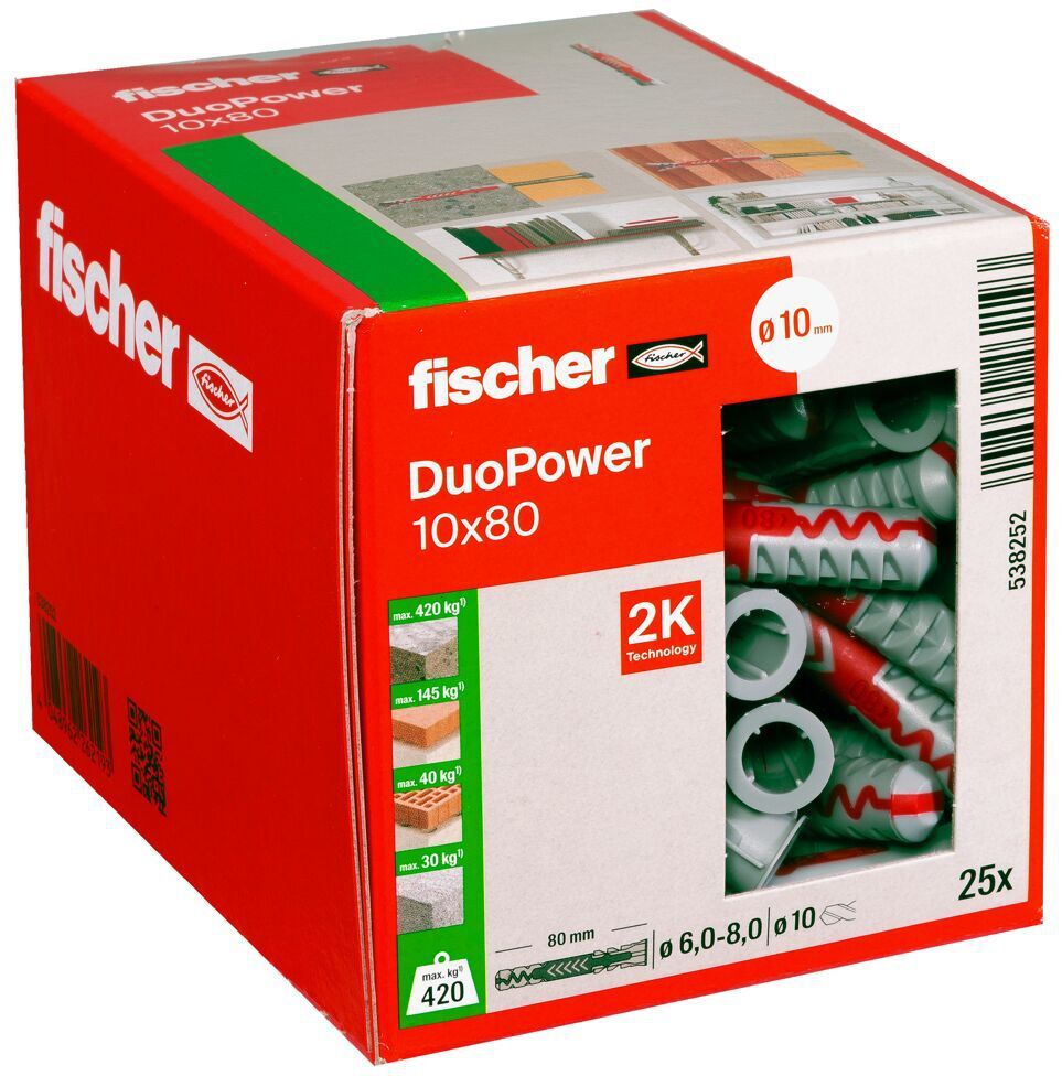 FISCHER Universaldübel Duopower Ø10mm , L=80mm , grau/rot - Fischer Befestigung