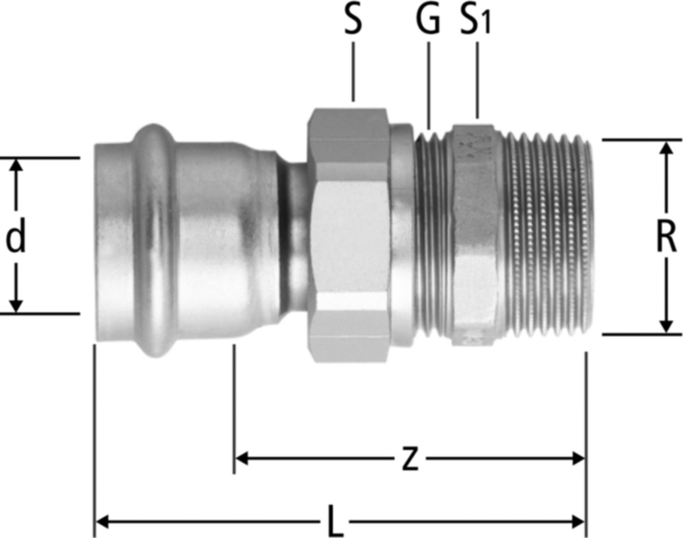 Verschraubung mit AG 54 x 2" 80046.34 - Nussbaum-Optipress-Inox-Fittings
