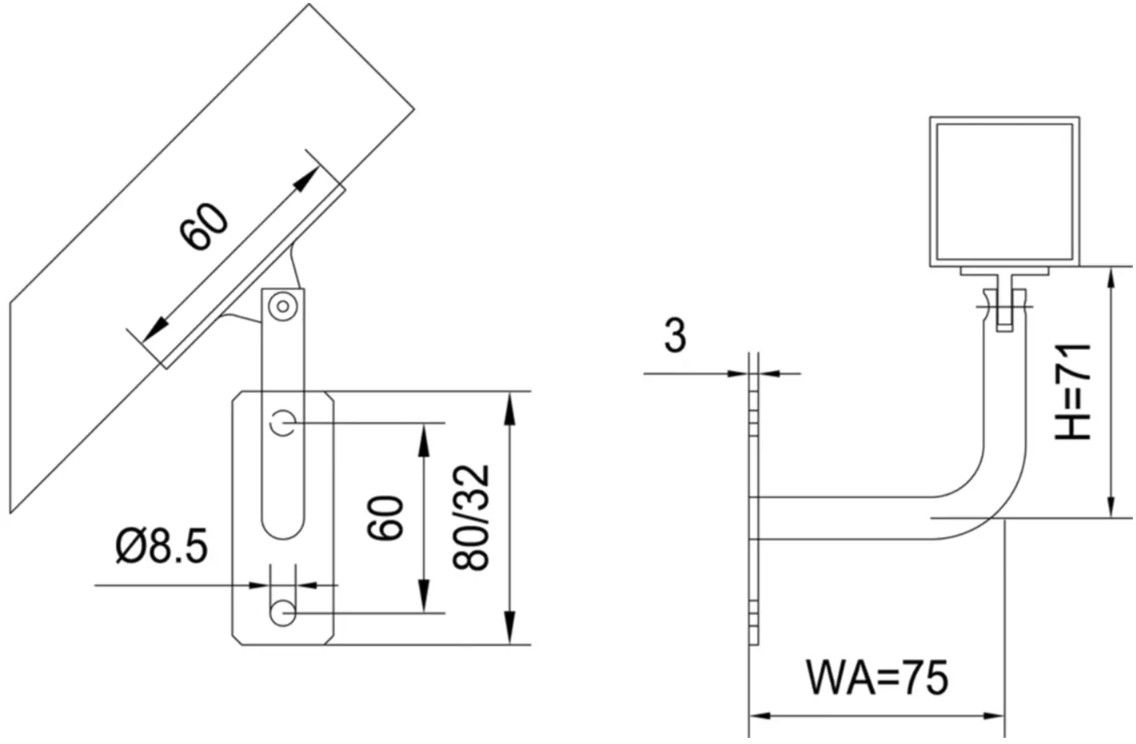 Geschw. Wandkonsole eck. vert. bewegl. 4-kant/Rechteckrohr 12 mm geschl. 1.4301 - INOXTECH-Handlauf-/Geländer-System