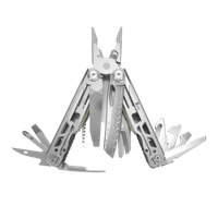 SPLIX Multi-Tool Messer DAM14 Damast-Klinge, silber, 14 Funktionen, Holster - Heften, Schneiden