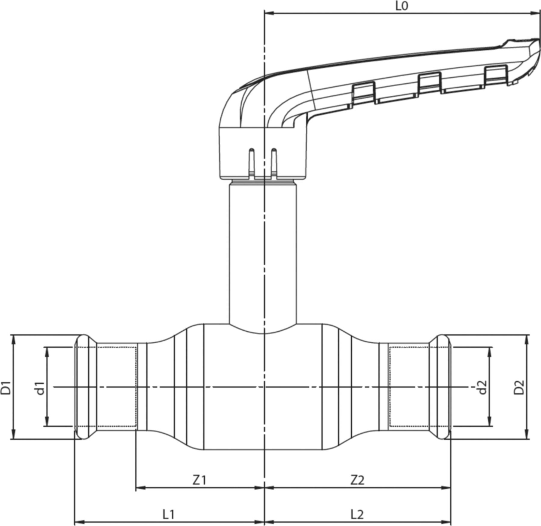 Press-Kugelhahnen lange Spindel Fullflow BF101011 DN 10 / 15mm - Ballofix/Broen-Armaturen