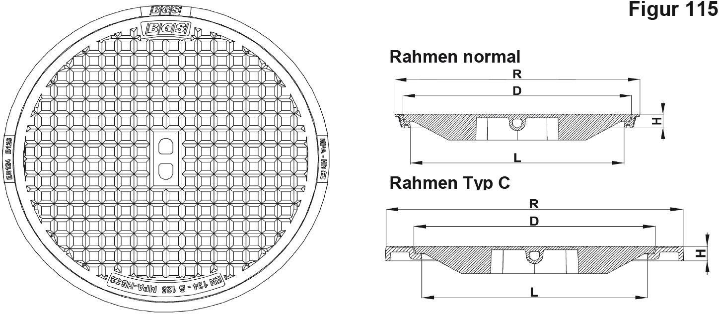 Fig.115-30 Guss B125 in Zementrohr, Handgriff - Schachtabdeckungen BGS