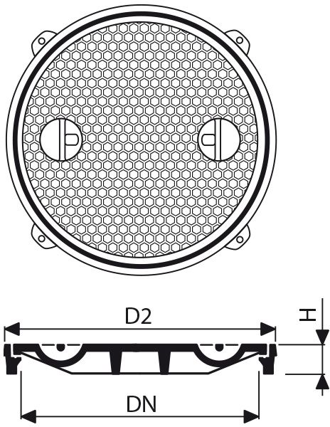 Fig. 2645 060 00 Guss C250 NORMROLL AURA, Uni-Griff - Schachtabdeckungen von Roll