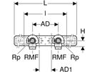 Anschlusswinkel 90° zweifach 100mm 1/2"- MF1/2" abgesetzt, mit Aussengewinde 632.853.00.2 - Geberit-Push Fit-Formstücke