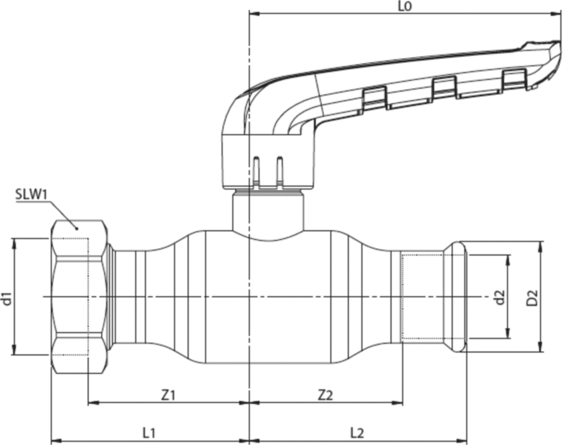 Press-Kugelhahnen kurze Spindel Fullflow BF114001 DN 15 / 18mm - Ballofix/Broen-Armaturen
