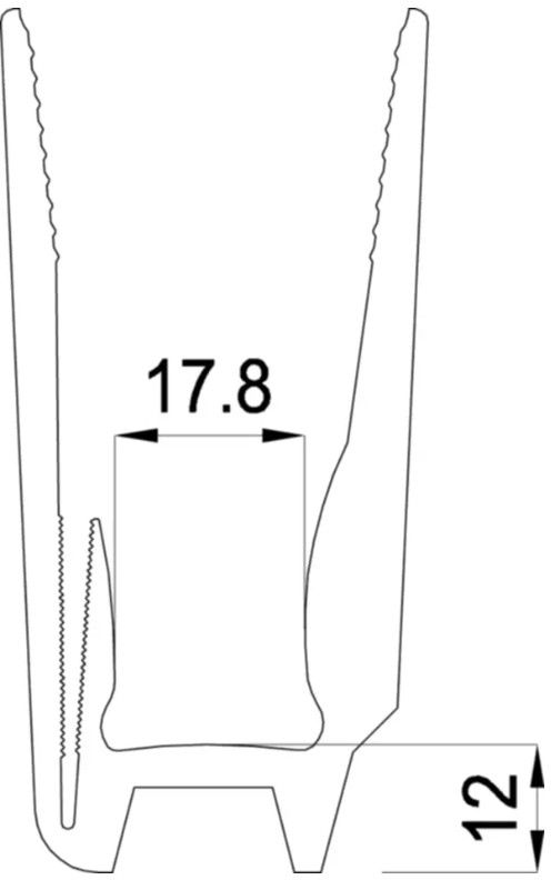 Einsatzprofil für Trockenverglasung Brüstungsgeländer, für Glas 17mm, L 100 mm, PP - INOXTECH-Handlauf-/Geländer-System