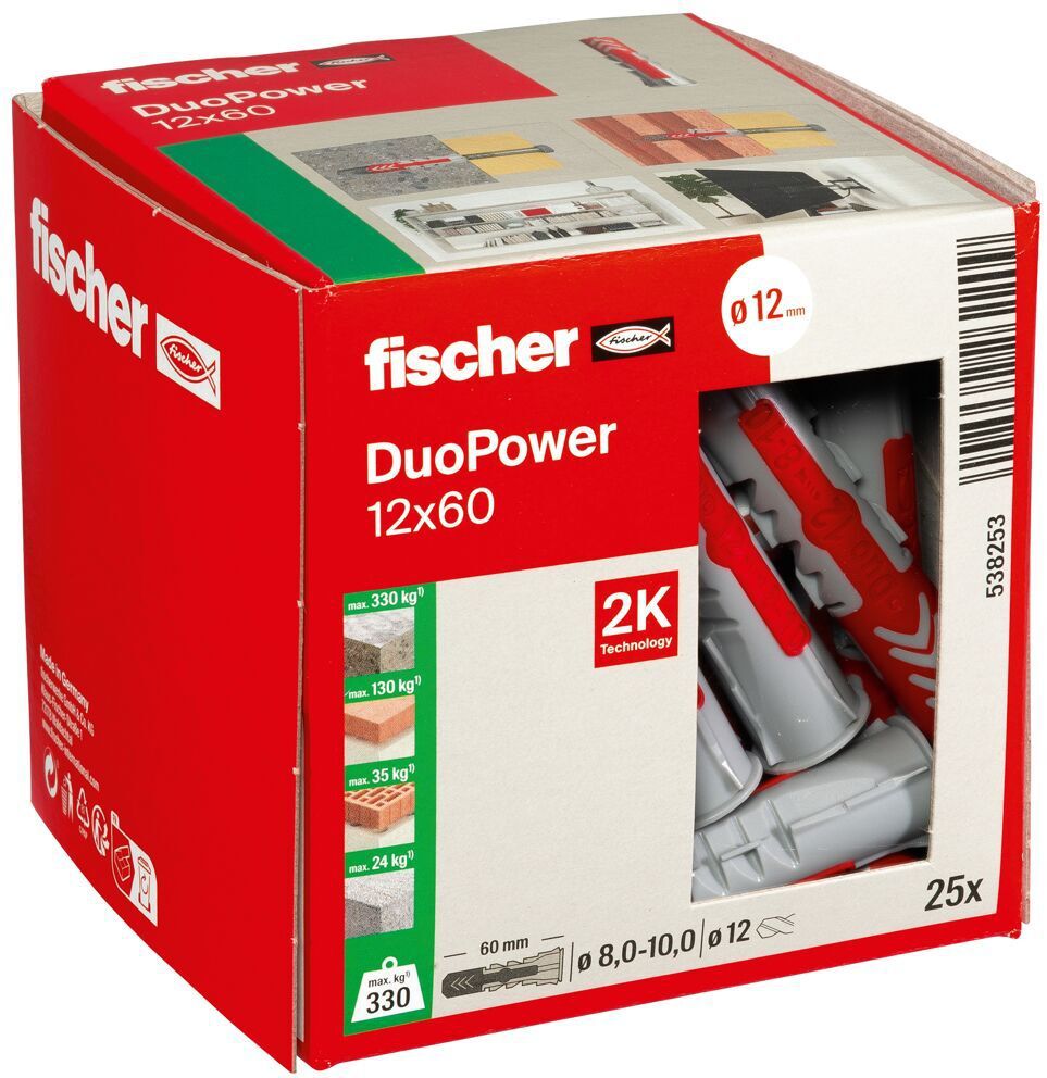 FISCHER Universaldübel Duopower Ø12mm , L=60mm , grau/rot - Fischer Befestigung