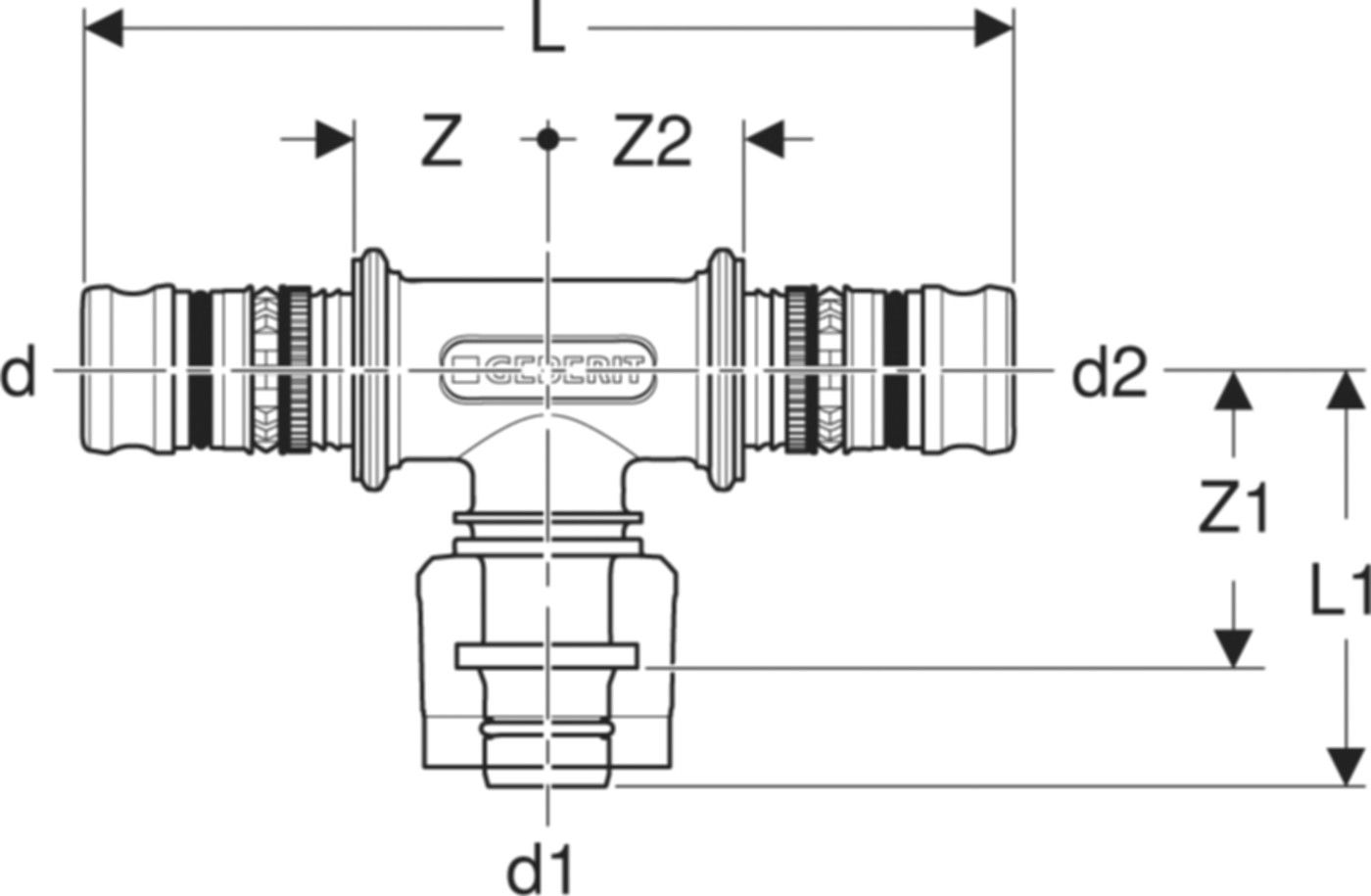 T-Stück 20mm-1/2"-16mm 622.455.00.5 mit MasterFix - Geberit-Mepla-Formstücke