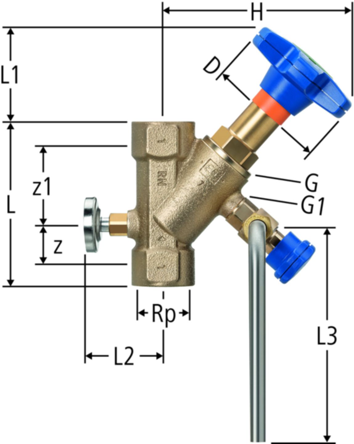 Schrägsitzventil 2" 22105.09 mit Probenahmeventil und Thermometer - Nussbaum Armaturen