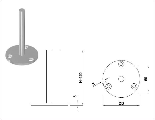 Geschw. Standkonsole 3 Loch ohne Aufl. Stab 12 mm 1.4301 - INOXTECH-Handlauf-/Geländer-System