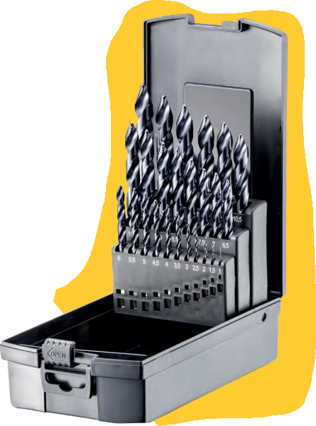 FORTEC Spiralbohrer Satz DIN 338, 25-tlg. Ø1.0-13.0 x 0.5mm, HSSE-Co5, mit TiAlN-Stufenspitz - Bohren
