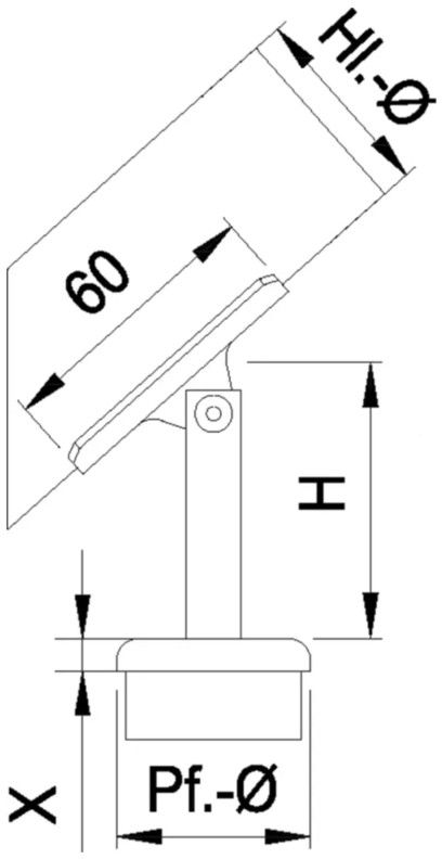 Steckkonsole bewegl mit ger Rohrkappe Pfos 33.7mm,HL48.3mm,TH80mm,geschl. - INOXTECH-Handlauf-/Geländer-System