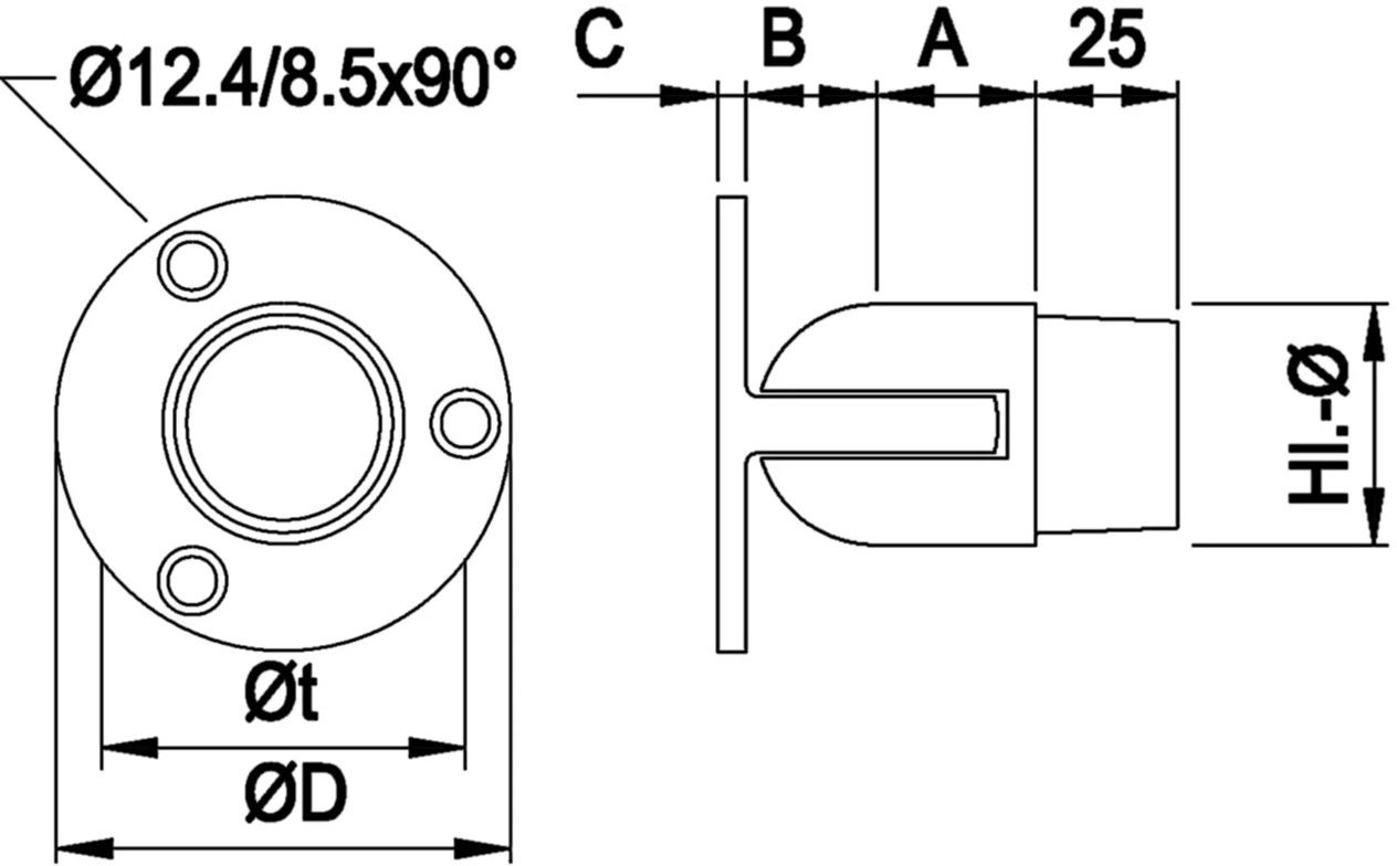 Gelenk-Wandanschluss 33.7 mm geschliffen 1.4301 - INOXTECH-Handlauf-/Geländer-System
