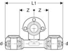T-Anschlusswinkel 90° abgesetzt 20mm-1/2"-20mm L=52mm 620.981.00.1 - Geberit FlowFit-Rohre/Formstücke