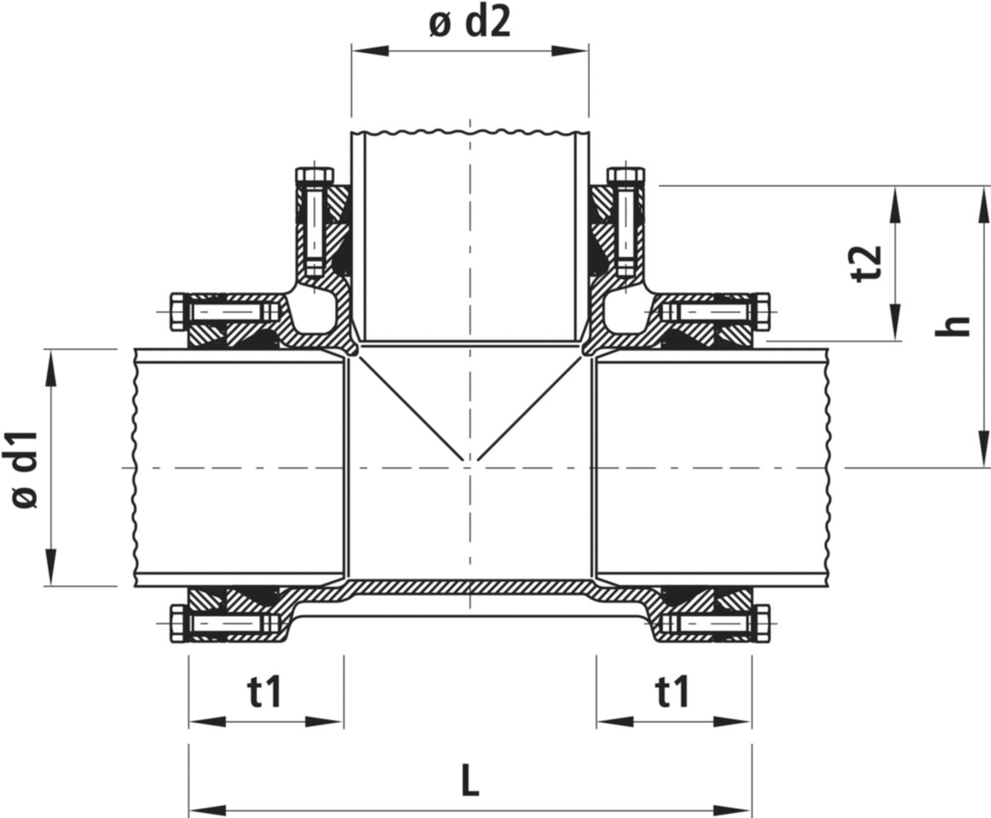 T-Stück mit Steckmuffen 7260 d 225/110mm - Hawle System 2000