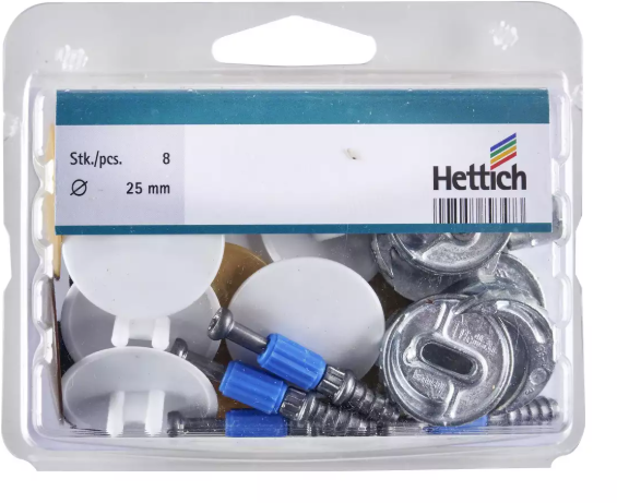 Hettich Verbindungsbeschlag Rastex 25 Stahl, verzinkt, 24.5mm, mit Abd., à 8 Stk - Diverse Möbelbeschläge und Zubehör